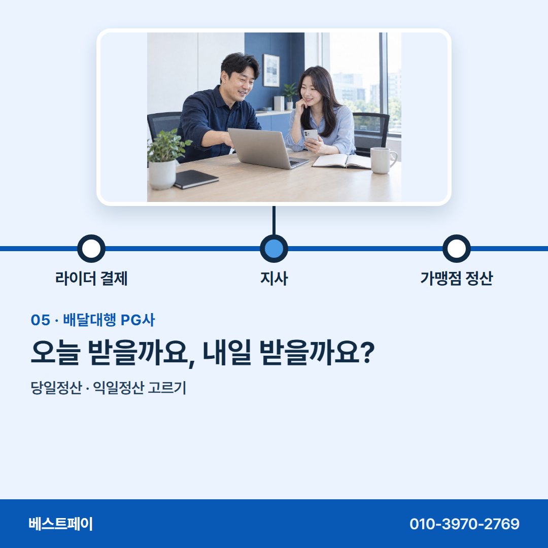 배달대행 PG사 오늘 받을까요, 내일 받을까요? — 길 위 결제부터 사무실 정산까지 아홉 쪽에 담았어요