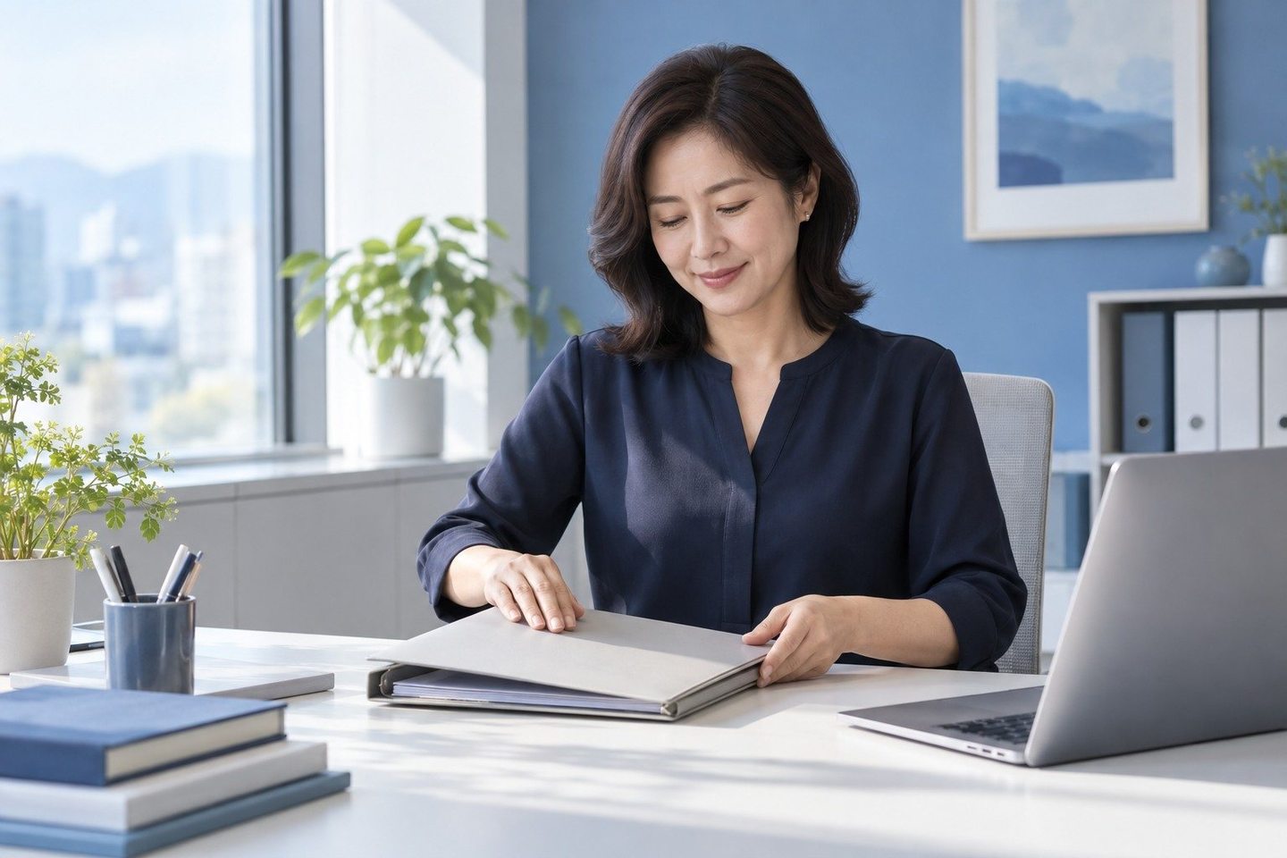 노트북 옆의 문서를 읽는 여성 — 배달대행 PG사 가맹점 대금가맹점 대금, 카드로 내겠다는 가게도 받을 수 있어요. 연락 주시면 청구 주기부터 듣겠습니다.